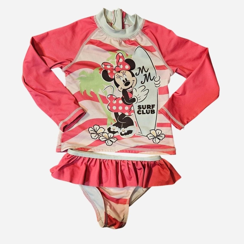 Disney Minnie Mouse Surf Club Rashguard Set - Pink and White